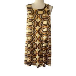 ABS Allen Schwartz Retro Print Midi Dress in Brown and Cream NWOT
